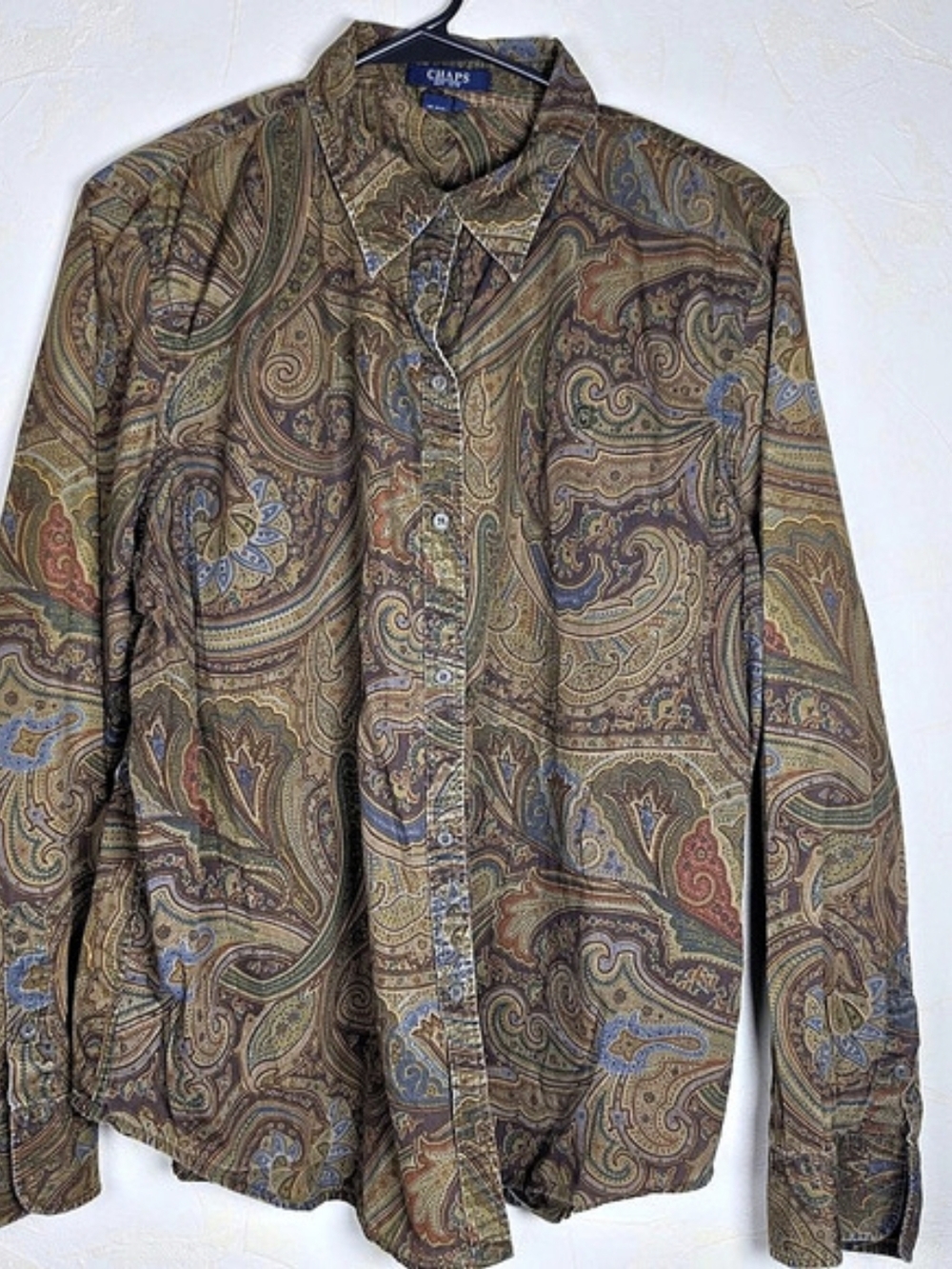 Vintage 90s Chaps Ralph Lauren Earthy Paisley Boho Button Up Shirt Womens XL